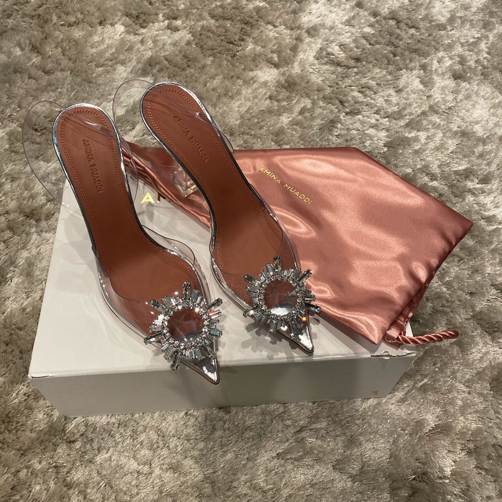 Amina Muaddi Begum Glass in Clear PVC; Sz. 37.5